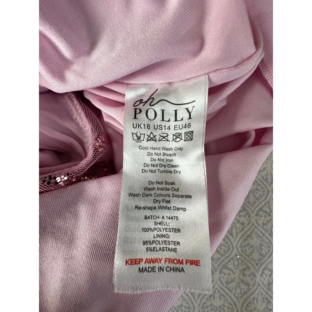 Oh Polly Pink Beaded Sequin Mini Dress Strapless Corset Pearl Embellished US 14 - Picture 9 of 9